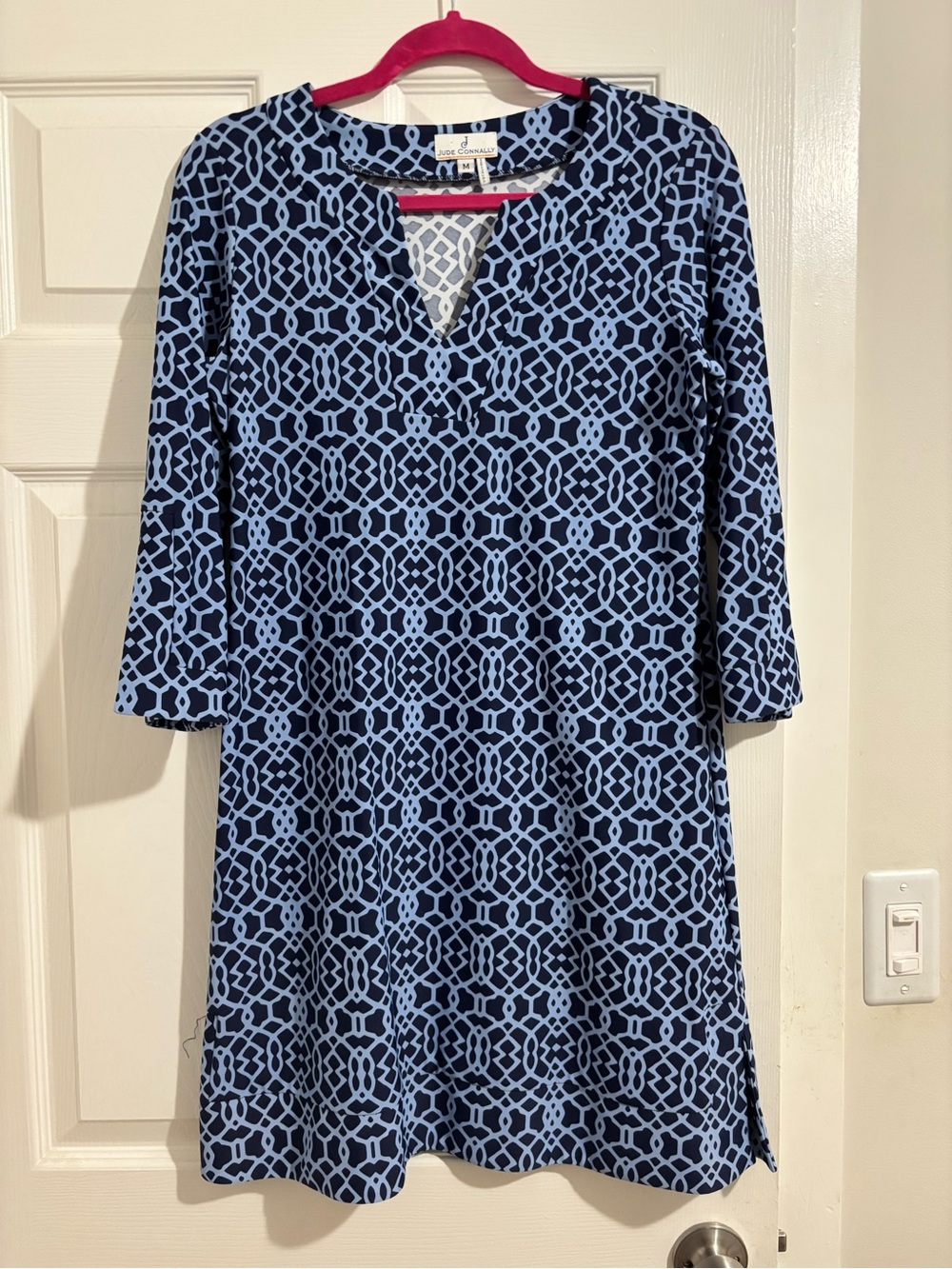 Jude Connally Megan Navy Blue Geo Shift Dress Medium